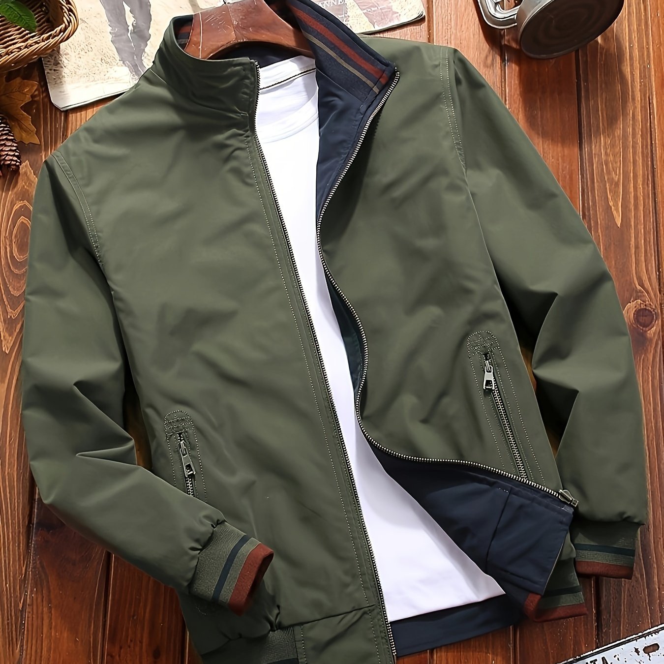 Reversible Casual Stand Collar Fashion Zip Up Jacket