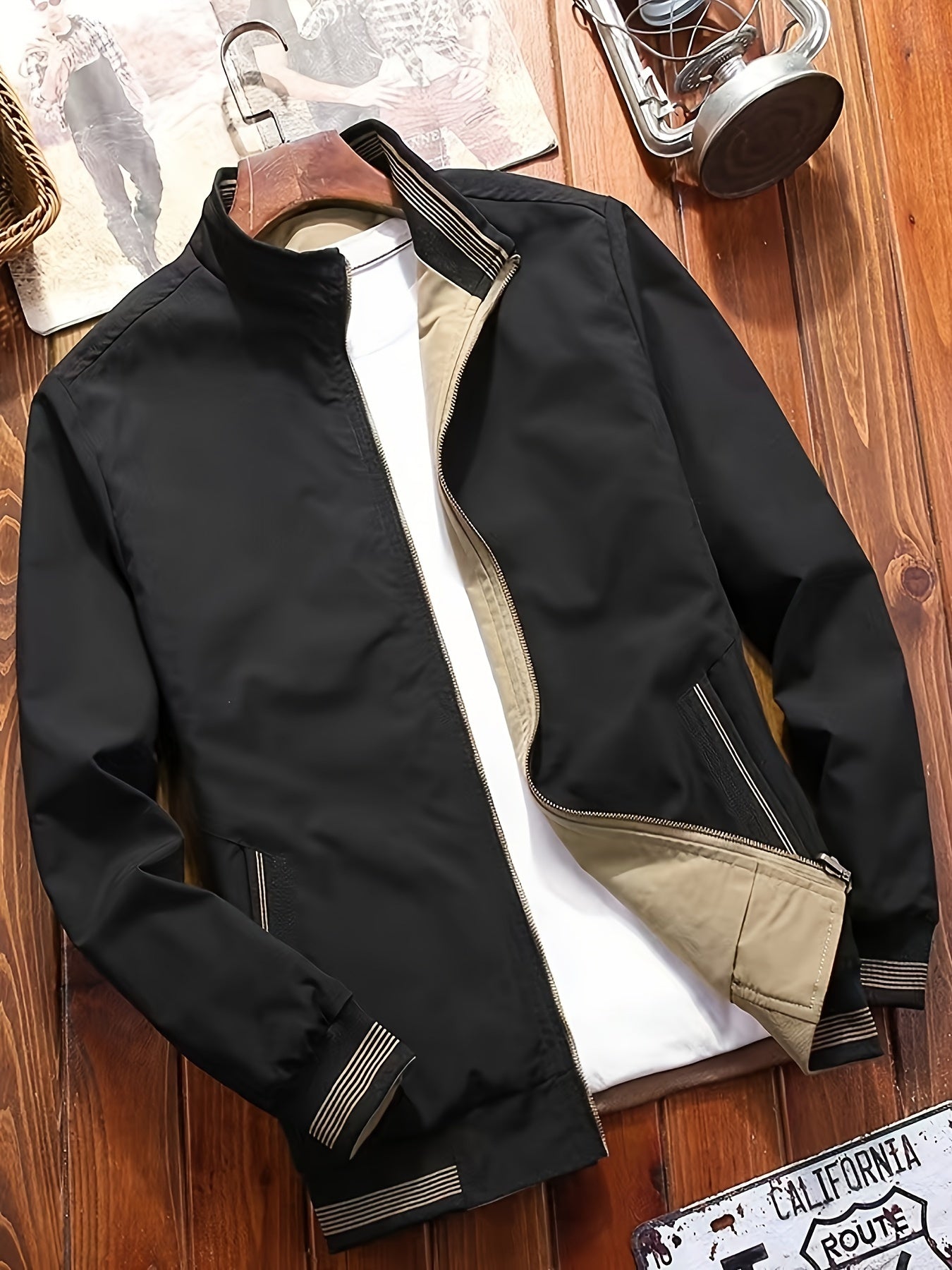 Reversible Casual Stand Collar Fashion Zip Up Jacket