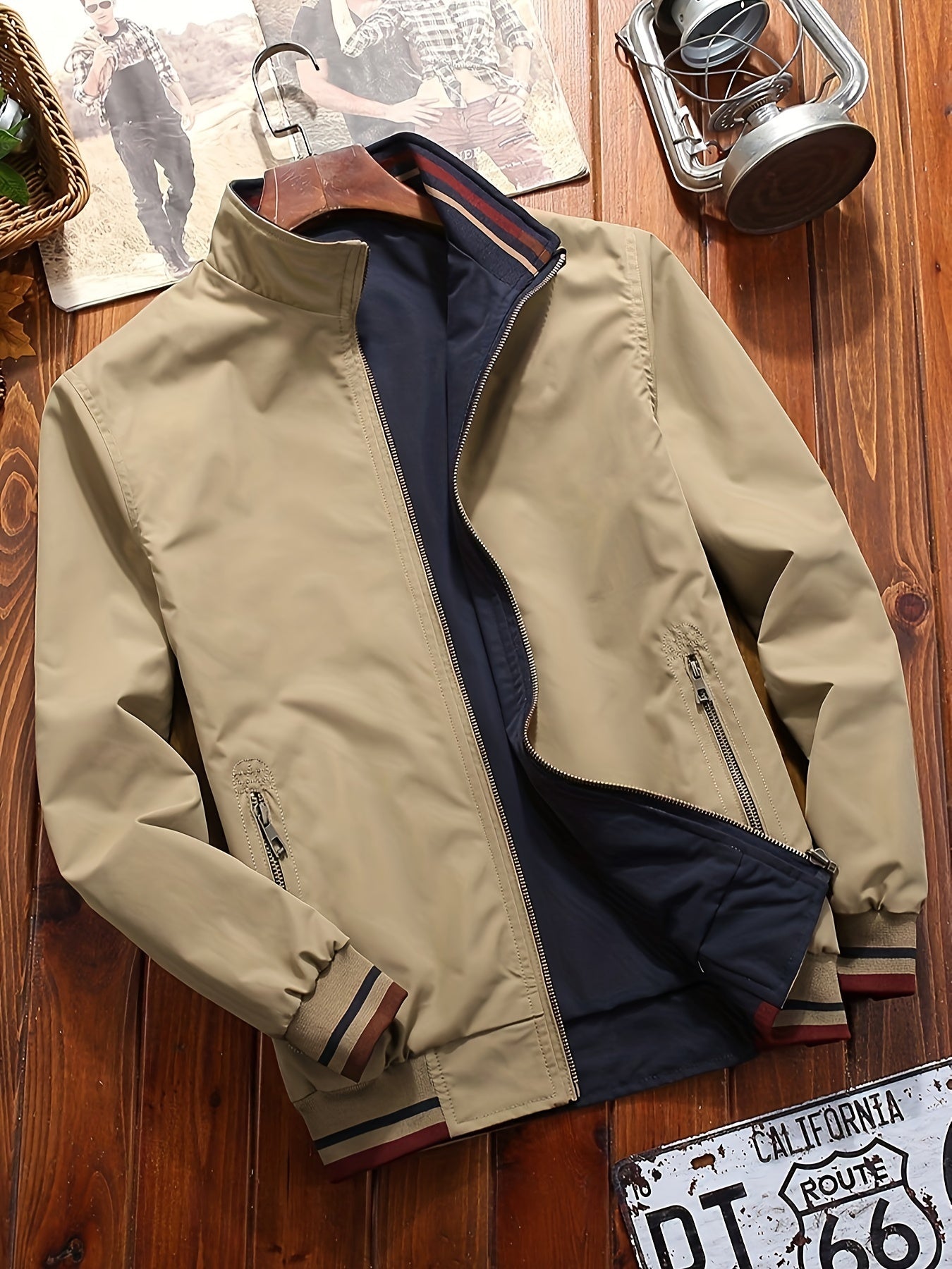 Reversible Casual Stand Collar Fashion Zip Up Jacket