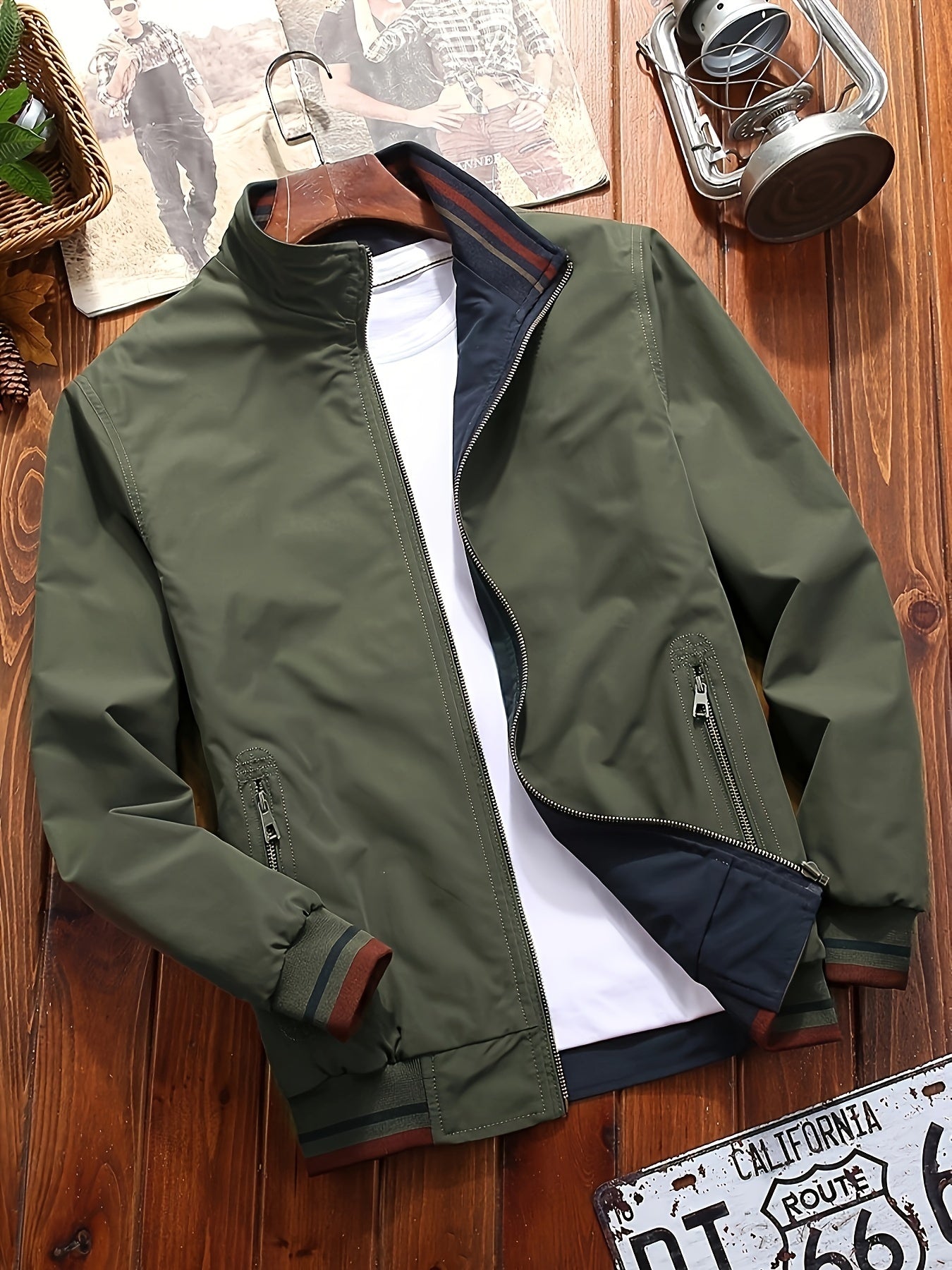 Reversible Casual Stand Collar Fashion Zip Up Jacket