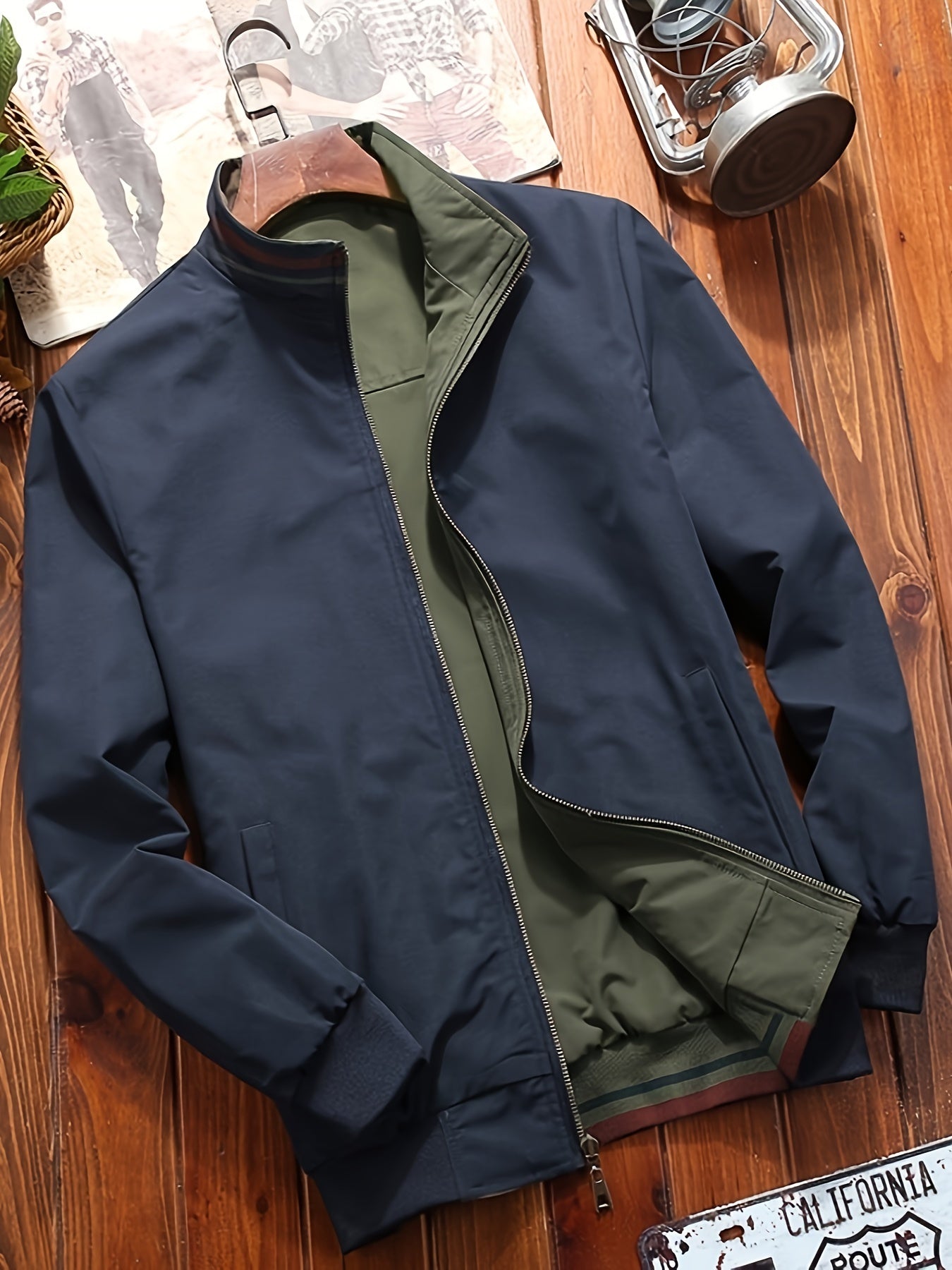 Reversible Casual Stand Collar Fashion Zip Up Jacket