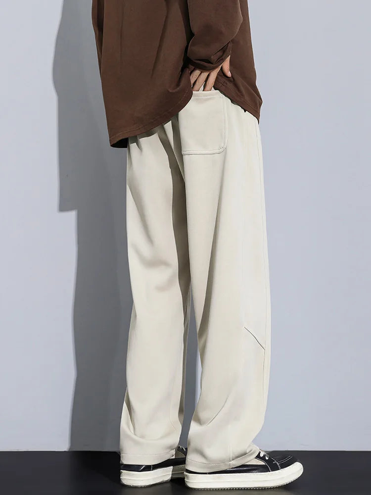 Wide Leg Track Pants Straight Loose Cotton Trousers