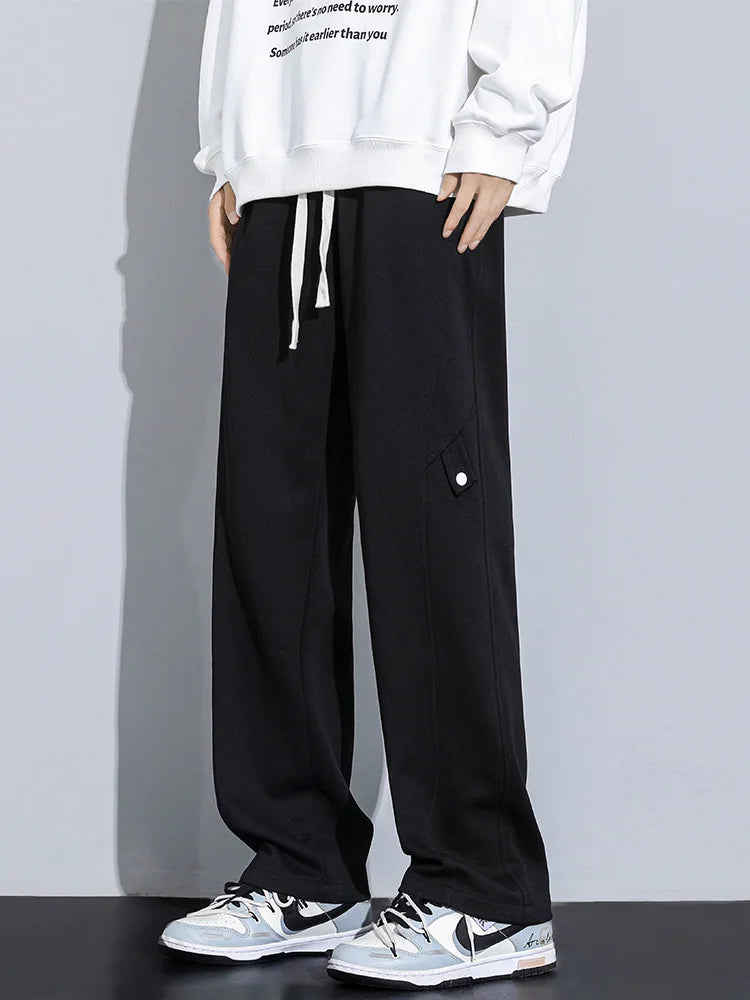 Wide Leg Track Pants Straight Loose Cotton Trousers