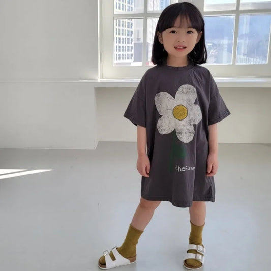 Cute Dress Flower Print Children Long T-Shirts